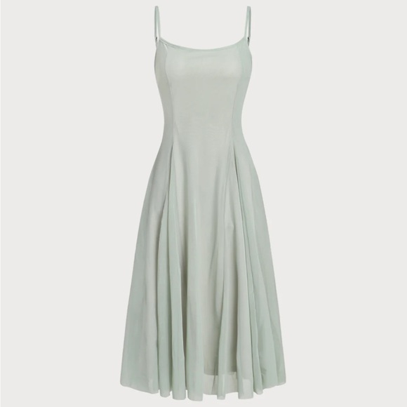 Green A-Line Slip Pleated Midi Dress - Picture 7 of 9